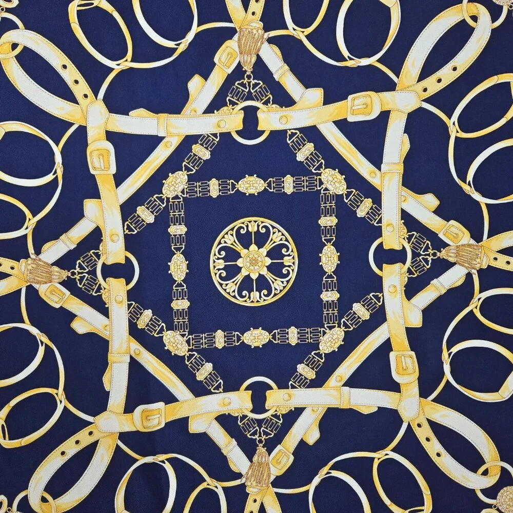 J. McLaughlin Silk Scarf Equestrian Design Hand Rolled and Hand Stitched